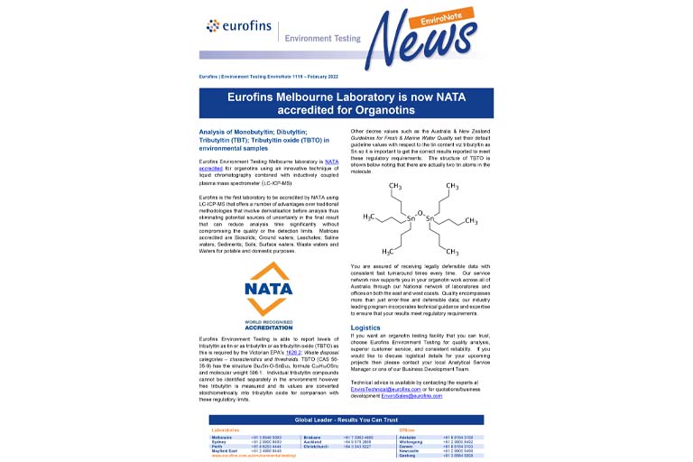 Melbourne Lab Organotins NATA Accredited